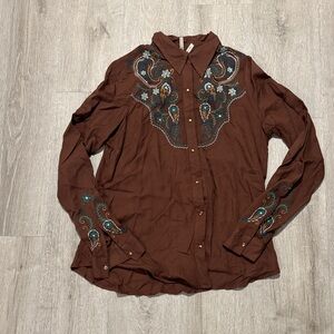 Roper Brown Embroidered Button Down Shirt